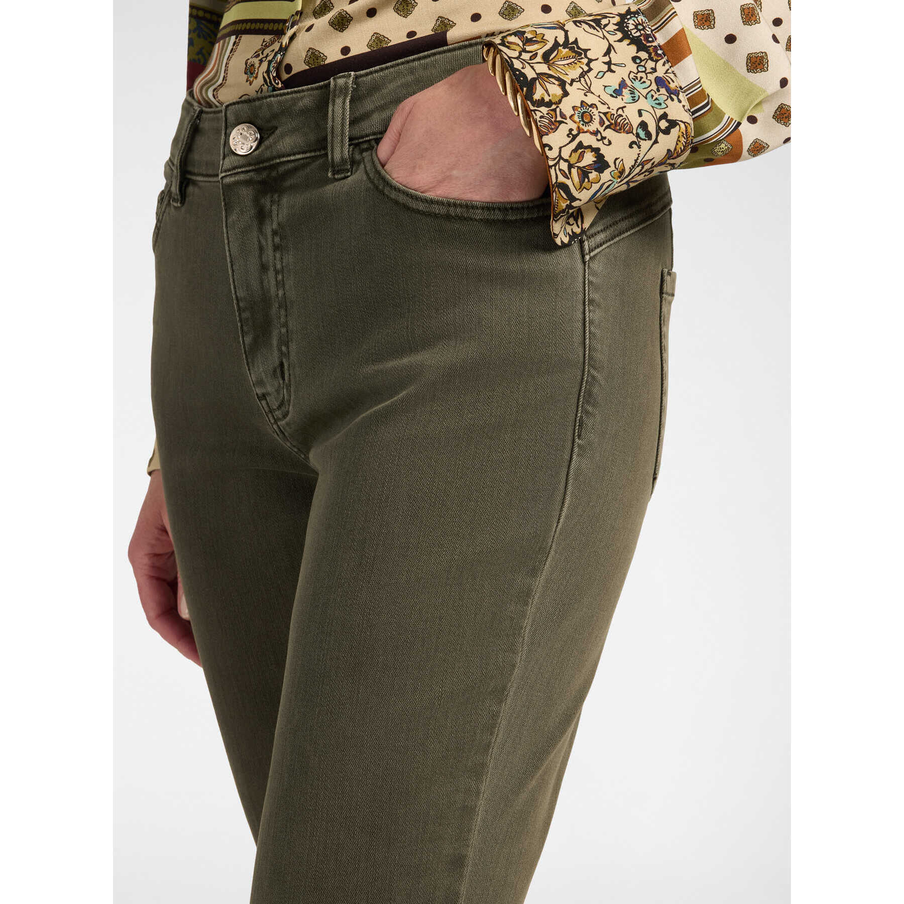Elena Mirò - Pantalones flare en drill mezcla de algodón - Verde militare