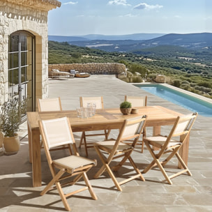 FUN - Ensemble de jardin en bois teck et textilène 8/10 personnes