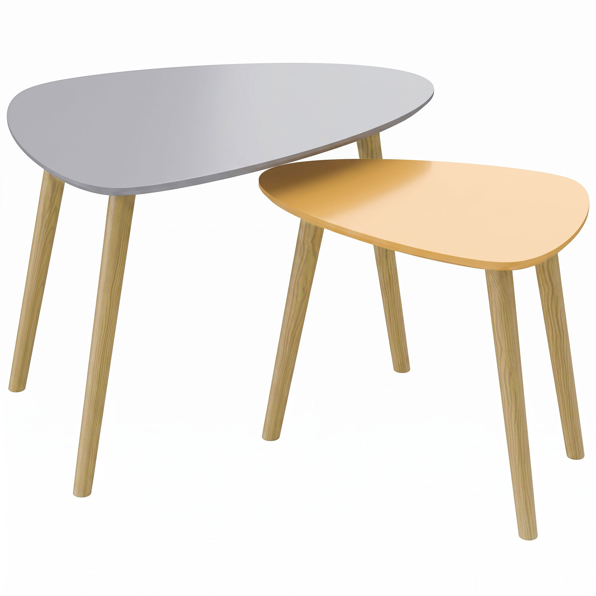Lot de 2 tables basses gigognes design scandinave forme triangle de reuleaux bois MDF jaune orangé gris