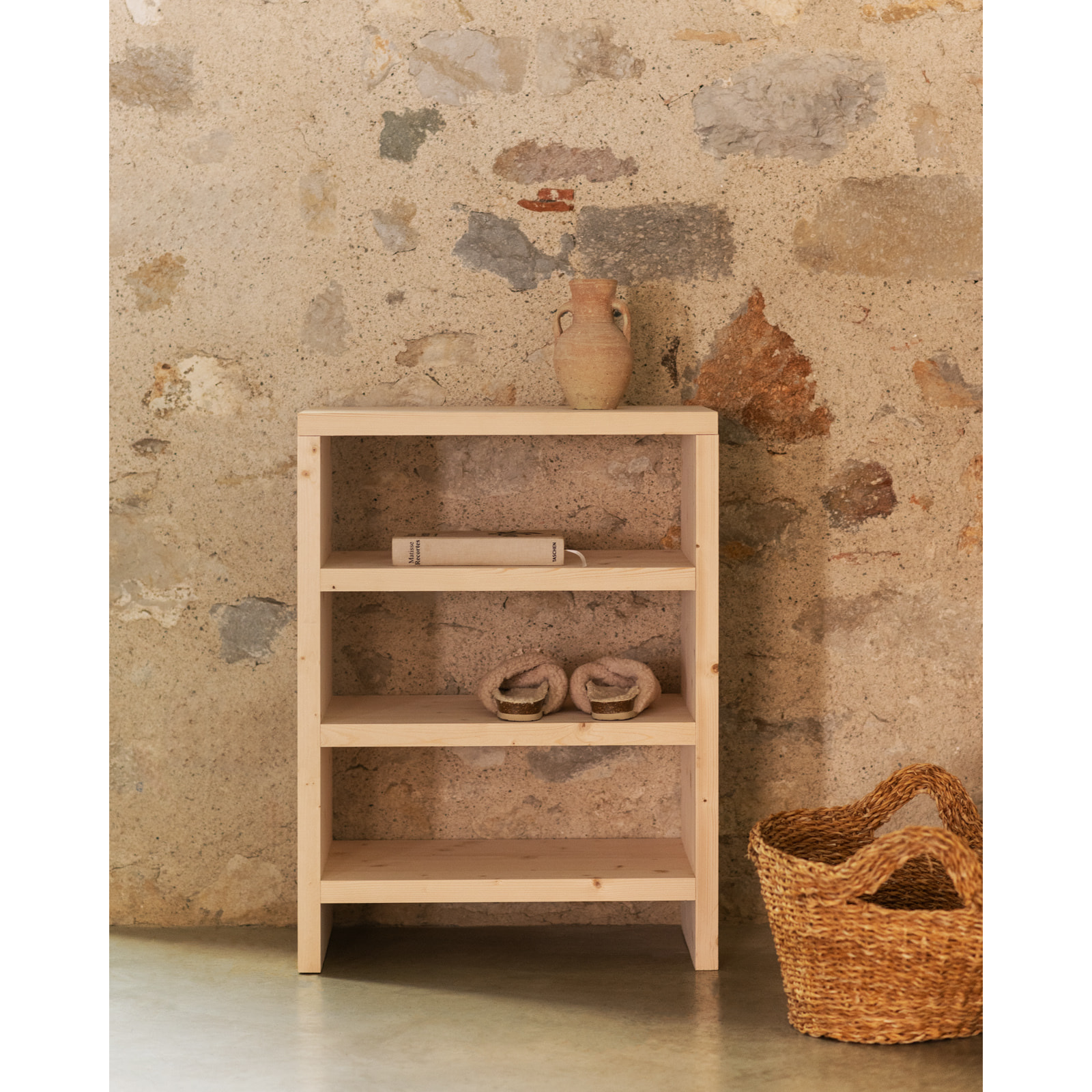 Étagère à chaussures en bois massif ton naturel 80x60cm Hauteur: 80 Longueur: 60 Largeur: 35
