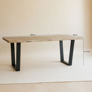 Table en bois d'acacia et pieds en métal noir 200cm HERA