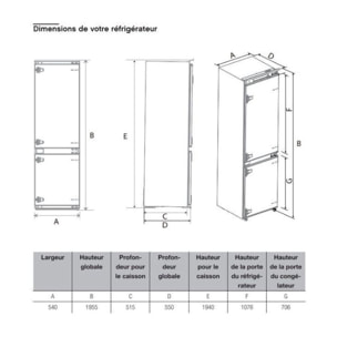 Réfrigérateur combiné encastrable ESSENTIELB ERCVI200-55miB1 194cm