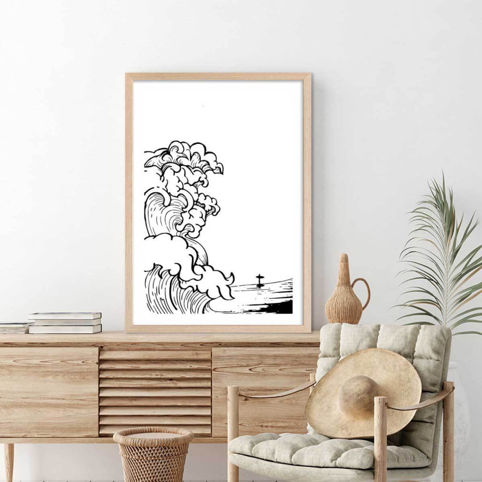 Poster shore break Affiche + cadre en bois - Chêne