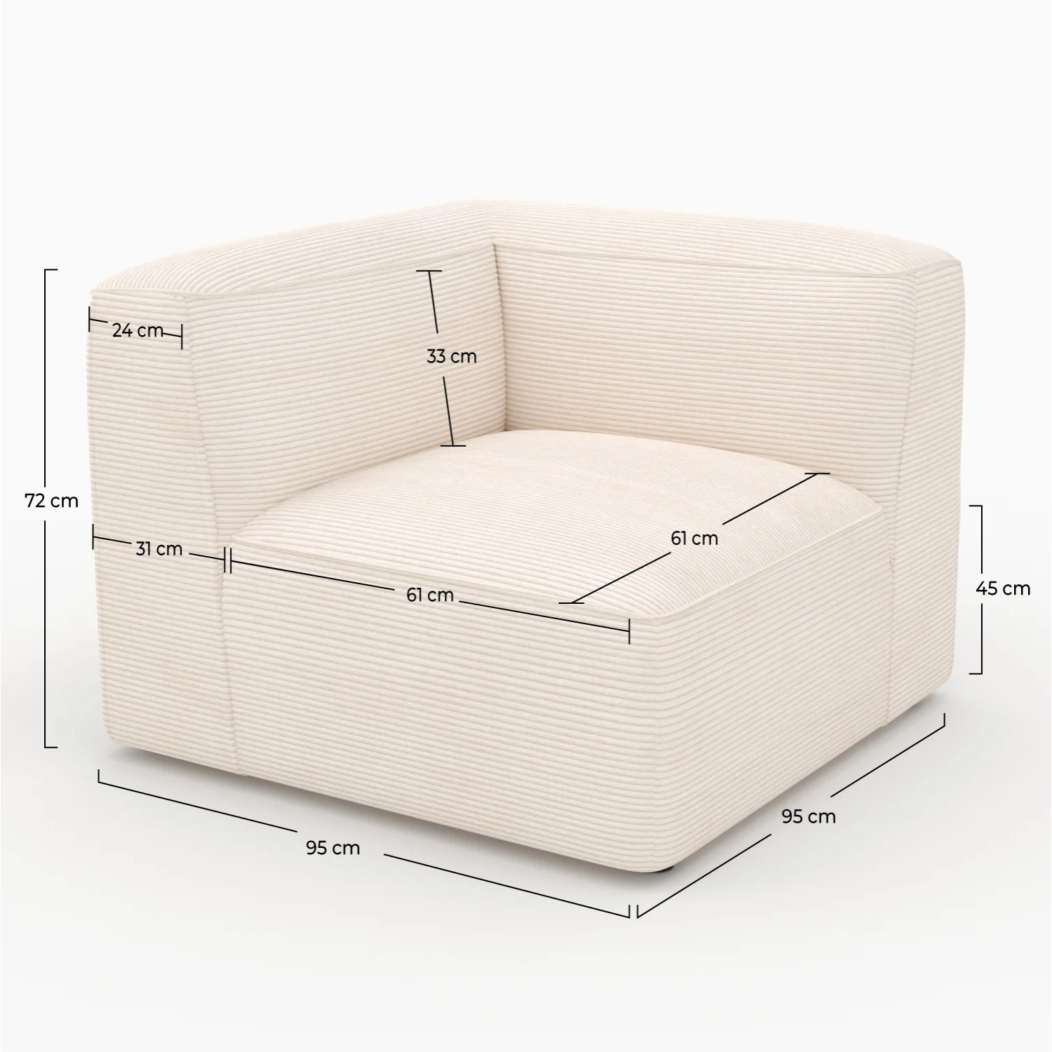 Angle gauche pour canapé modulable en velours blanc cassé - Mina