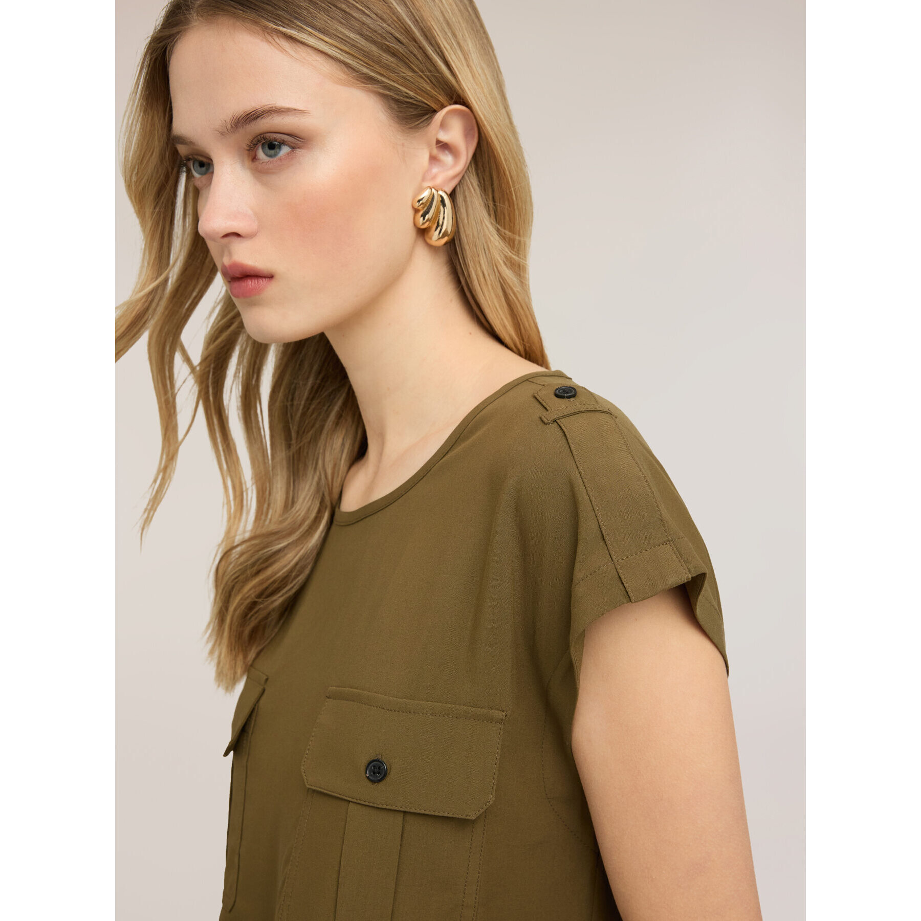 Motivi - Blusa in viscosa con tasche - Verde militare