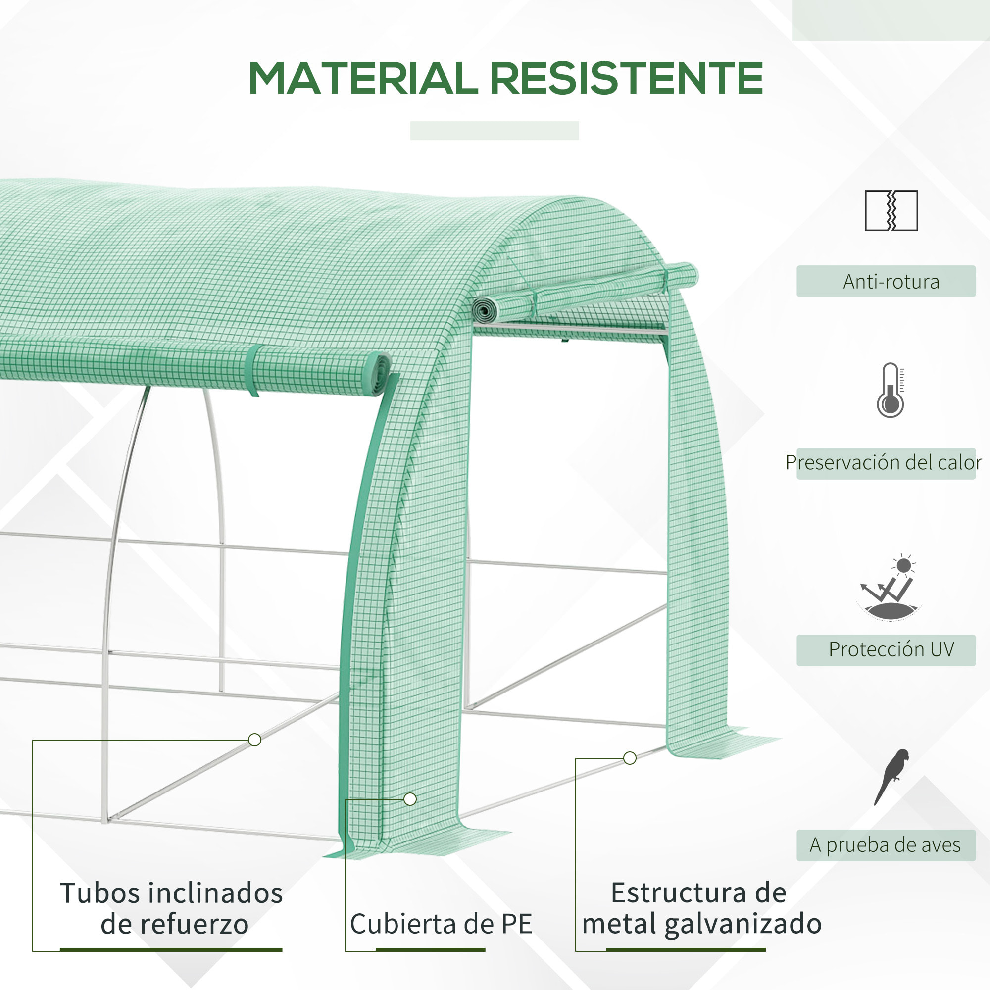 Invernadero de Exterior 4x3x2 m Invernadero de Túnel con Puerta y 8 Ventanas de Malla Enrollables Invernadero de Huerto para Patio Jardín Verde
