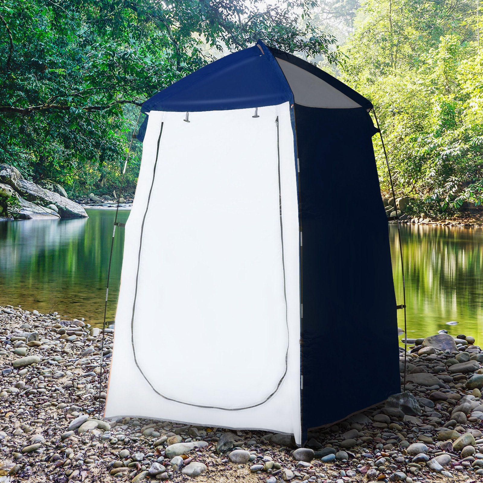 Tienda de Ducha Camping Portátil UV25+ Tienda de Privacidad Tienda Instantánea para Baño Vestuario Cambiador Inodoro con Ventana Bolsillo y Bolsa de Transporte 123x121x198 cm Azul