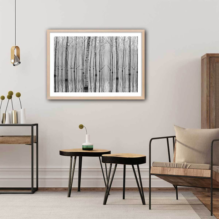 Affiche nature automnale pieds dans l'eau Affiche + cadre en bois - Chêne