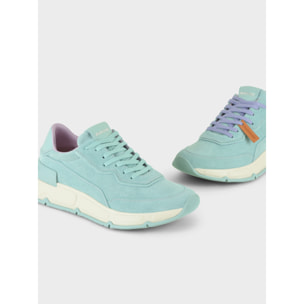 SNEAKER MUJER P06 DE ANTE Y PIEL TURQUESA