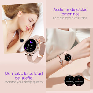 DAM Smartwatch QS01 compacto y elegante. Llamadas BT, notificaciones push. Monitor de salud, ciclos femeninos. Modos deportivos. 4,8x1,2x4,3 Cm. Color: Azul