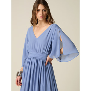 Oltre - Vestito lungo in georgette con spacco - Azzurro