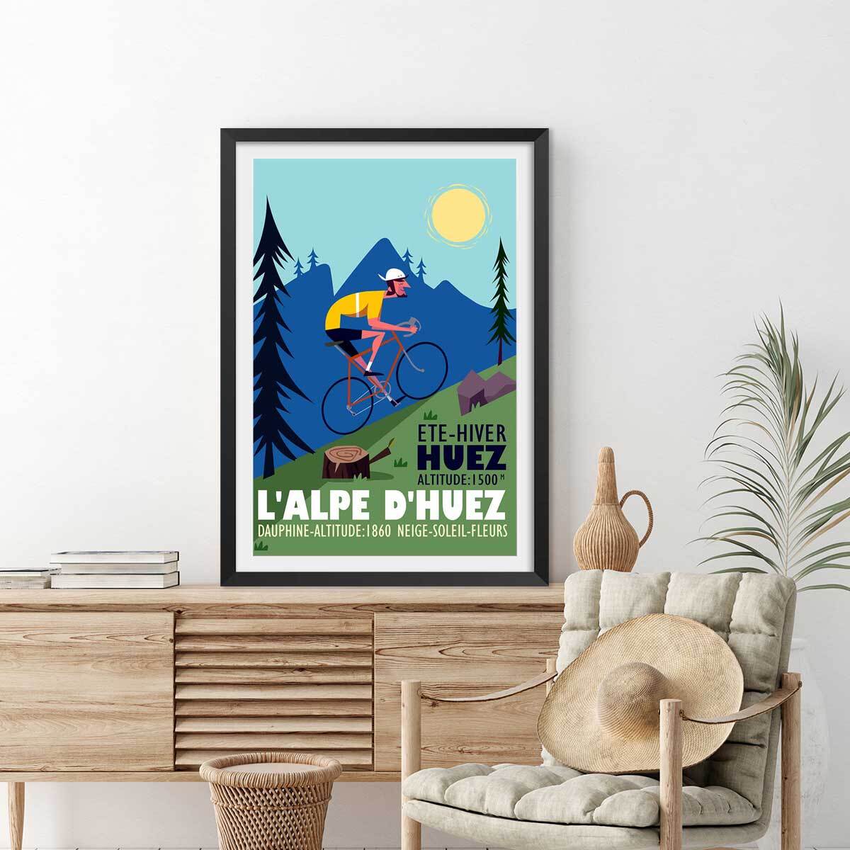 Poster de l'alpe d'huez Affiche sous cadre noir