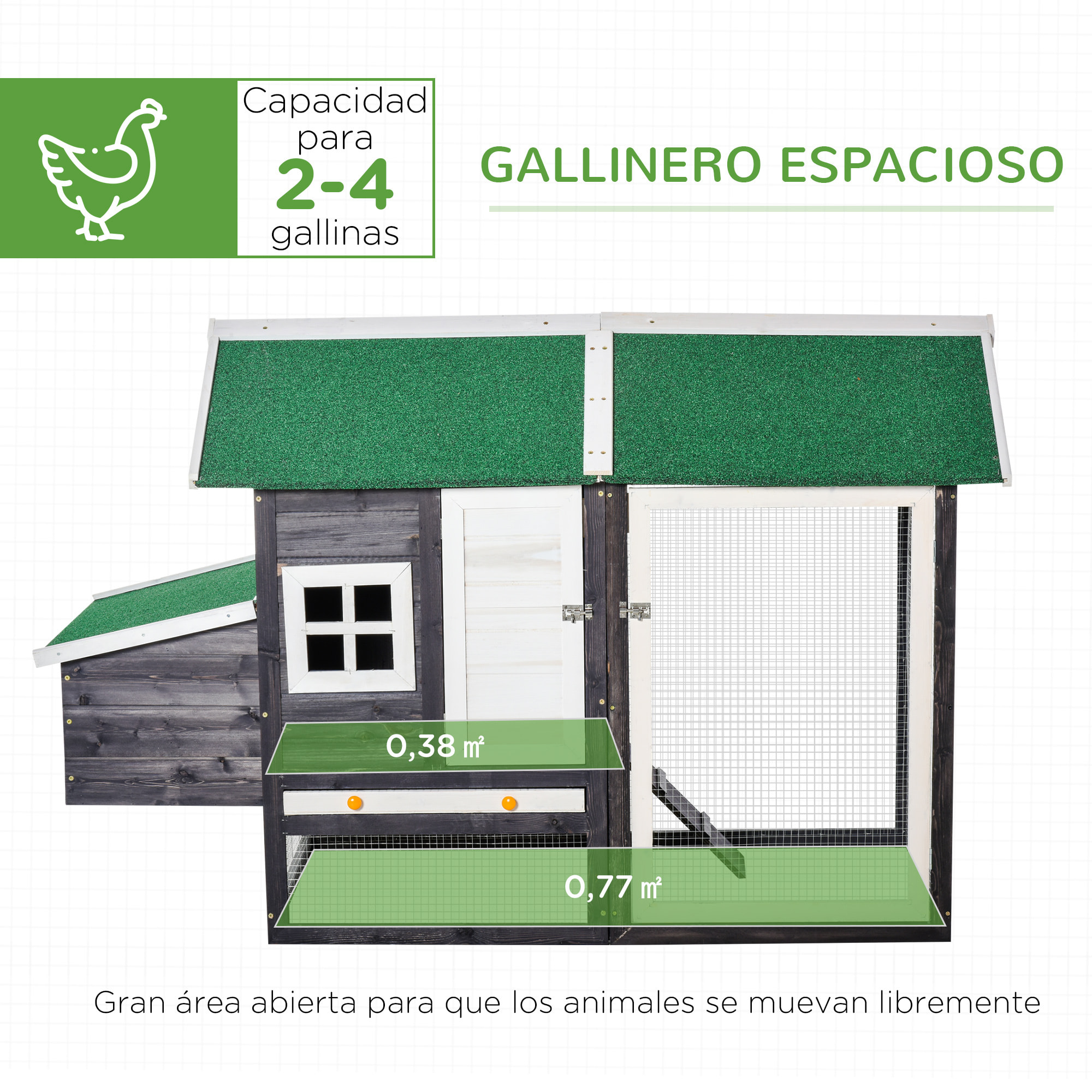 Gallinero de Madera Exterior Jaula Cercada para Gallinas con Caja Nido Corral de Metal Techo Asfáltico Bandeja Extraíble Ventana y Rampa 170x81x110 cm Gris