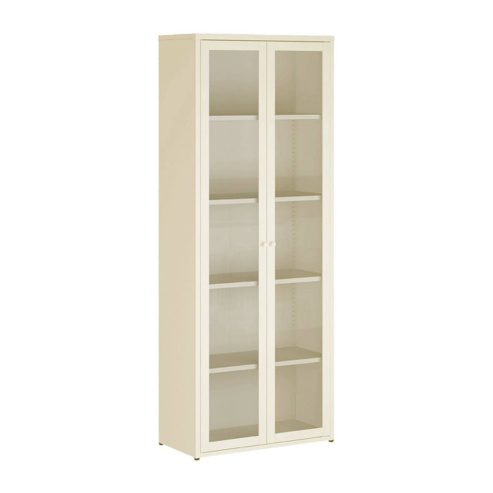 Vetrina Izano, Credenza espositiva, Vetrinetta multiuso, Madia da soggiorno, 70x35 h180 cm, Panna