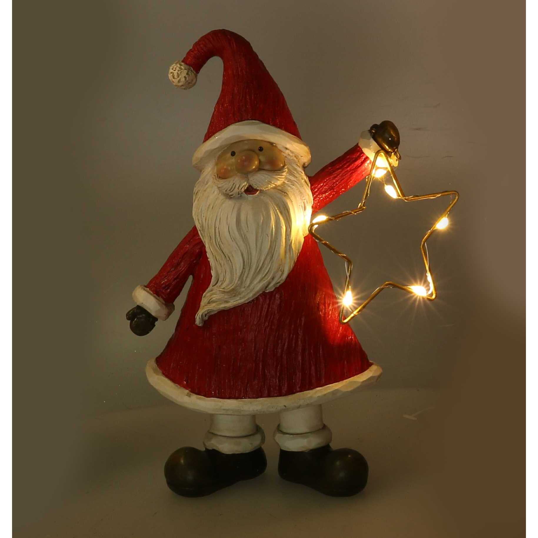 Babbo natale in resina rosso con stella led cm12x7h20,5