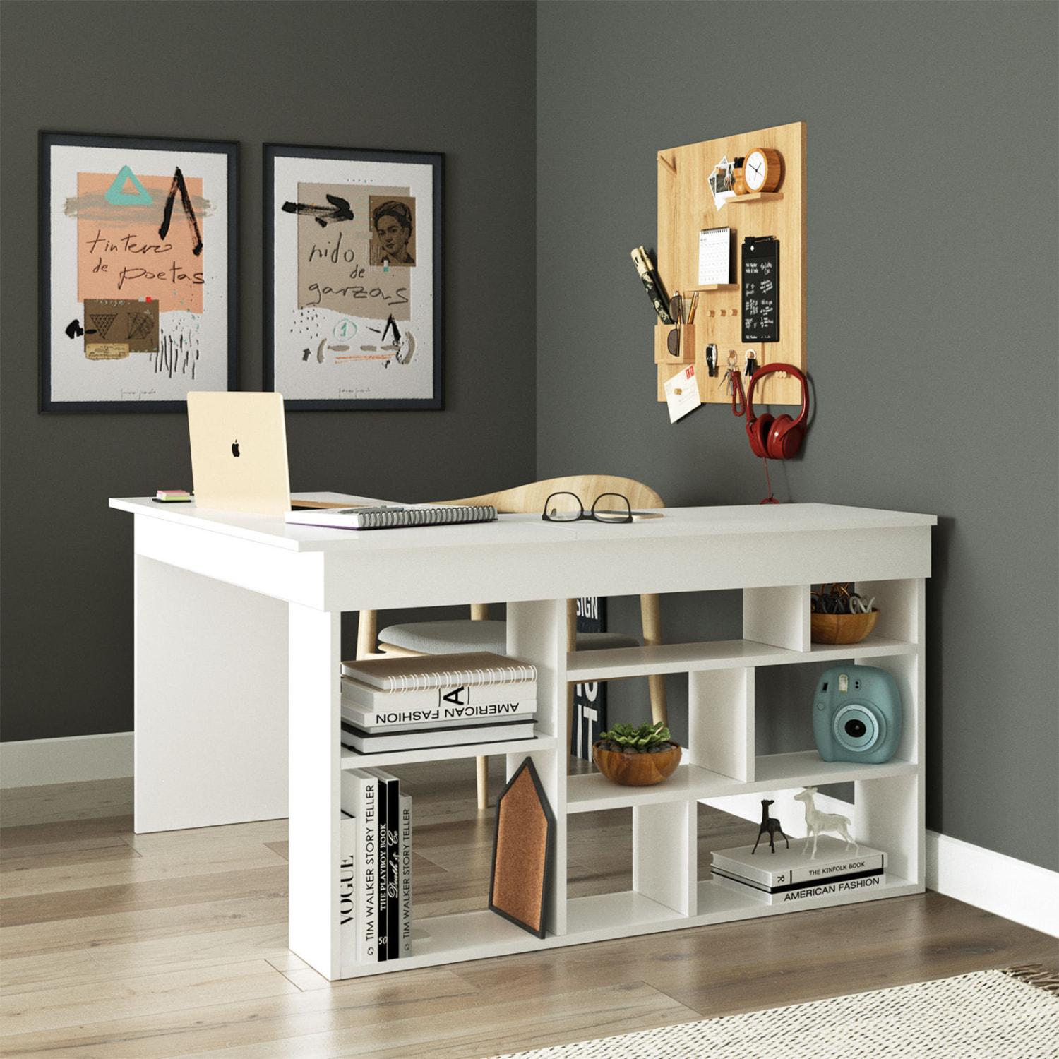Bureau d'angle 120x130cm avec rangements blanc BRUGUES