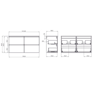 Conjunto de Baño Kaji | Mueble de Baño Suspendido | 140 cm Bardolino | Cuatro Cajones | Lavabo Encastrado | No incluye Espejo | Alday