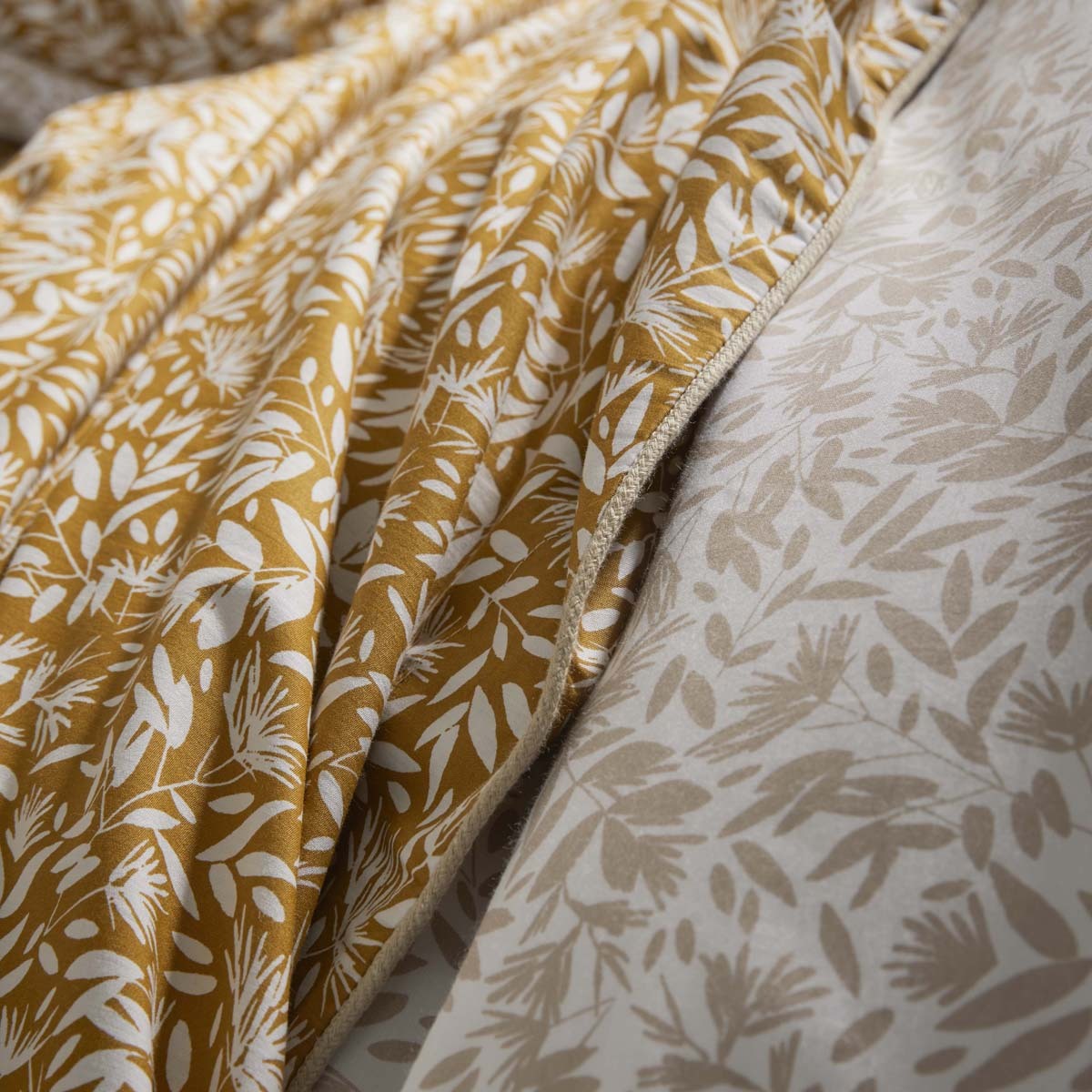 Drap plat imprimé en percale de coton, OMBRAGE, Beige Lin