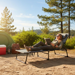 Well Home Tumbona de camping 193x60x30cm Acero gris oscuro / beige hasta 110kg