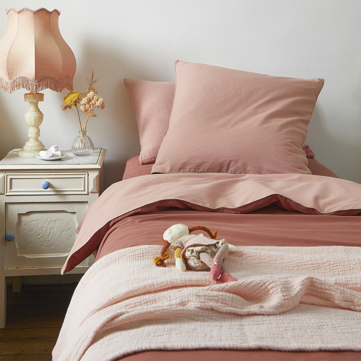 Housse de couette bicolore en coton, BONS JOURS, Rose terracotta / poudre