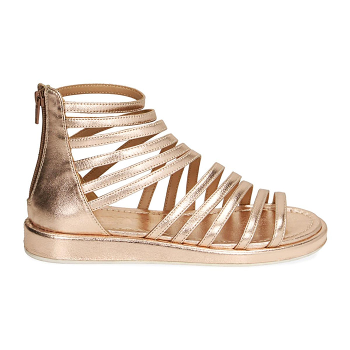 Sandali cage flat rosa oro in pelle