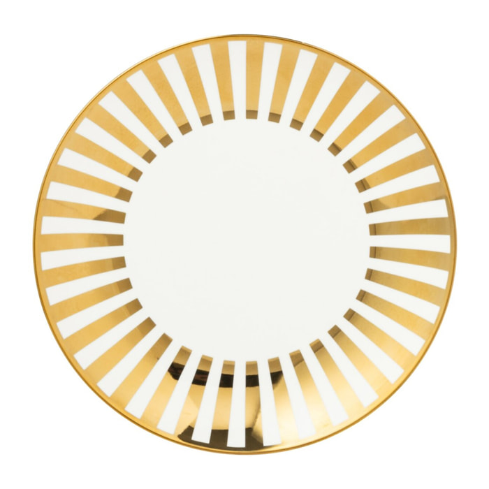 J-Line assiette Lignés - porcelaine - or/blanc - medium - boîte de 4