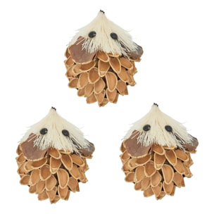 Décoration de sapin en bois hérisson x3 marron 7cm