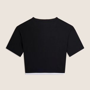 T-shirt cropped con inserto a contrasto e logo perlato
