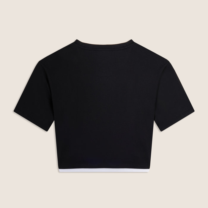 T-shirt cropped con inserto a contrasto e logo perlato