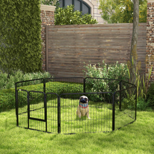 Parque para Perros de 8 Paneles 80x60 cm Cercado para Perros con Forma Personalizable Puerta Marco de Acero y 8 Anclajes de Tierra para Jardín Patio Negro