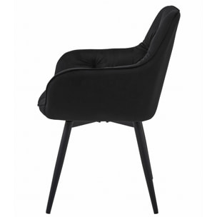Sedia Girevole JORK360 in Velluto Nero con Gambe in Metallo