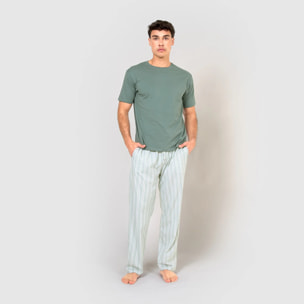 Pijama largo de algodón manga corta raya hamon agua marina
