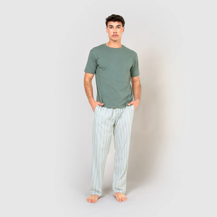 Pijama largo de algodón manga corta raya hamon agua marina
