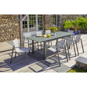 MIAMI - Ensemble repas de jardin 8 places en aluminium kaki