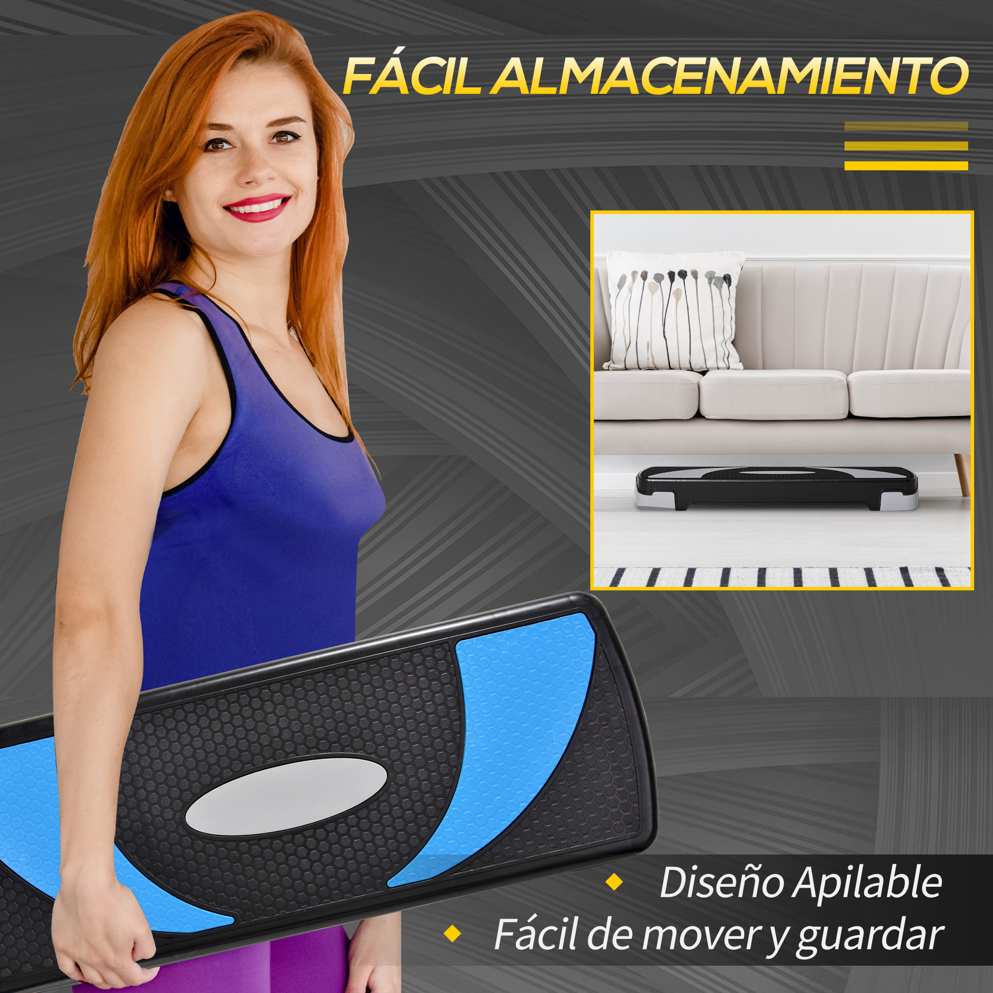 Tabla de Step Antideslizante Plá¡stico 80x31x10-20cm Azul