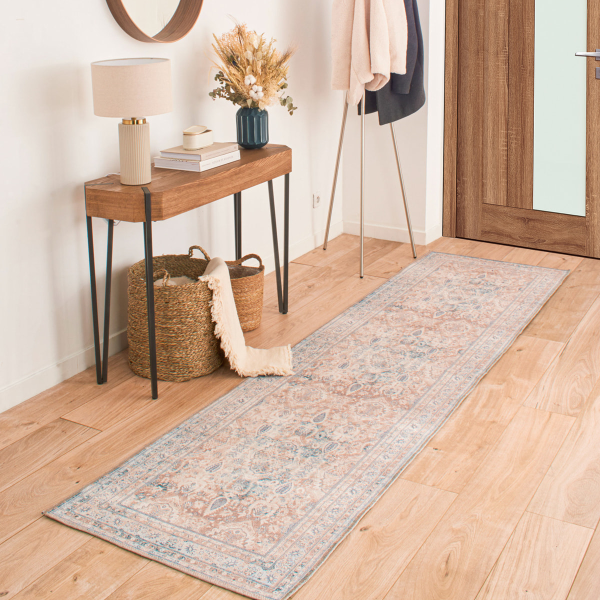 Carry - tapis vintage lavable en machine à 30°c, bleu