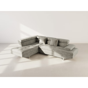 Margaux - Canapé d'angle gauche 5 places convertible avec coffre et têtières réglables en velours texturé - Vert