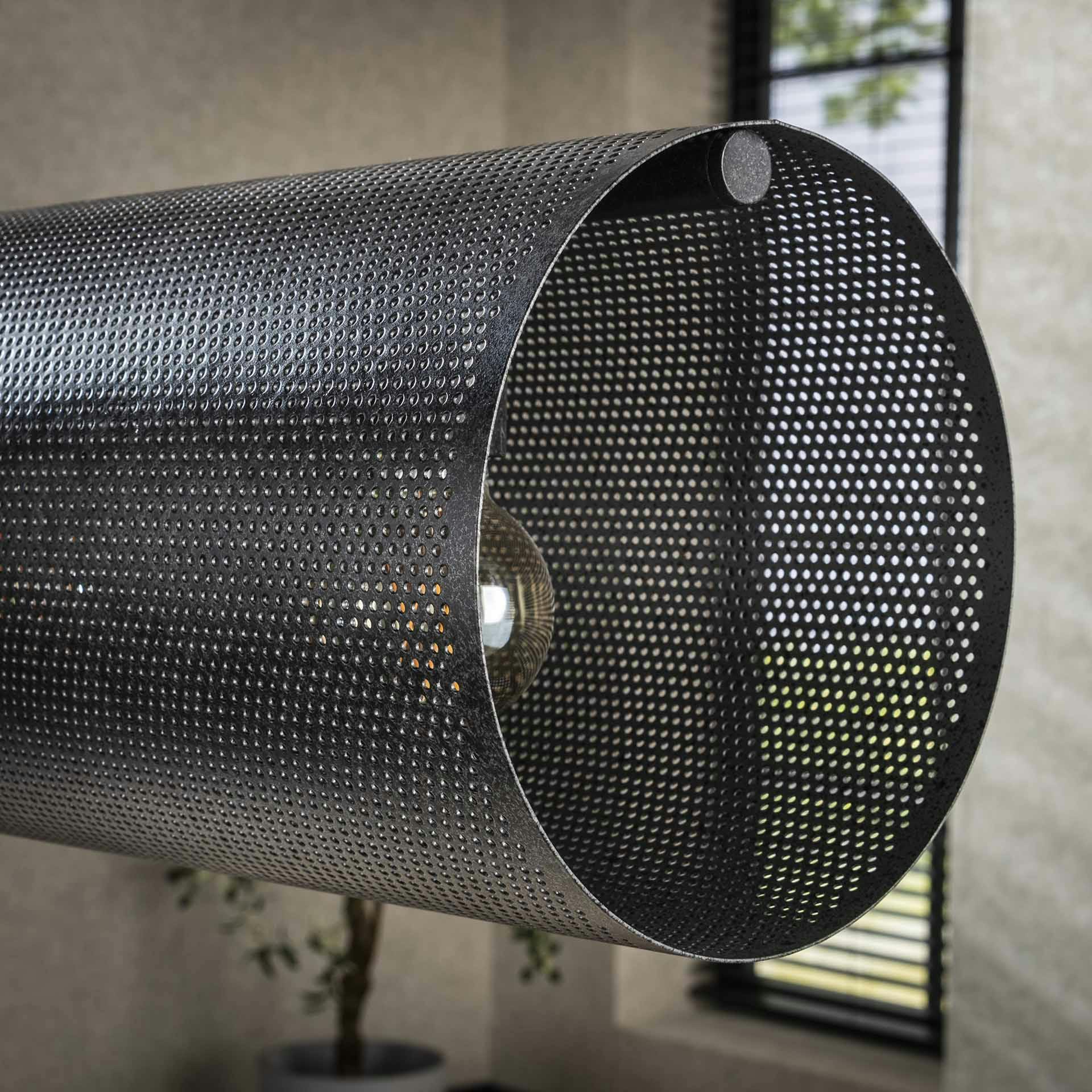 Suspension tube en métal noir perforé 7 lampes RALF