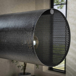 Suspension tube en métal noir perforé 7 lampes RALF