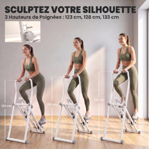 Stepper d'escalier pliable réglable - climber step - écran LCD multifonction acier gris blanc