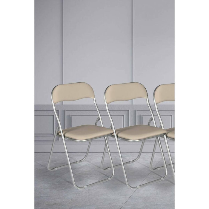 Set di 2 sedie pieghevoli Antenore, Poltrona salvaspazio, Sedia per ospiti, Seduta per riunioni in simil ecopelle, 43x47h80 cm, Beige