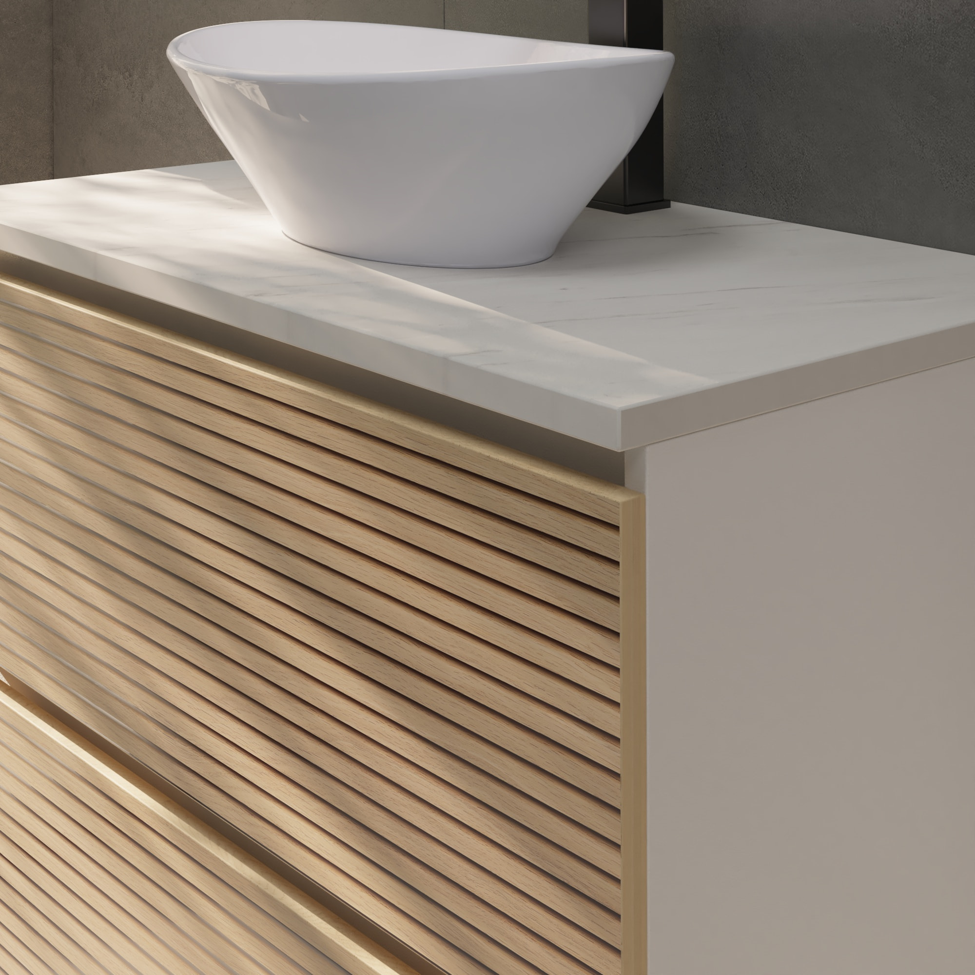 CONJUNTO DE BAÑO YINU | 80 CM BLANCO - SOLOMON | DOS CAJONES | LAVABO SOBRE ENCIMERA | NO INCLUYE ESPEJO | ALDAY