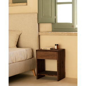 Mesita de noche de madera maciza con un cajón en tono nogal de varias medidas