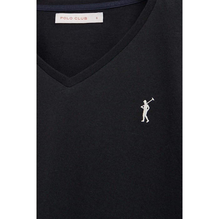 Maglietta nera a maniche lunghe e scollo a V con ricamo Rigby Go