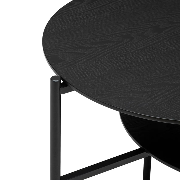 Table basse 2 niveaux "Kemi" en placage noyer & métal 118x43cm noir