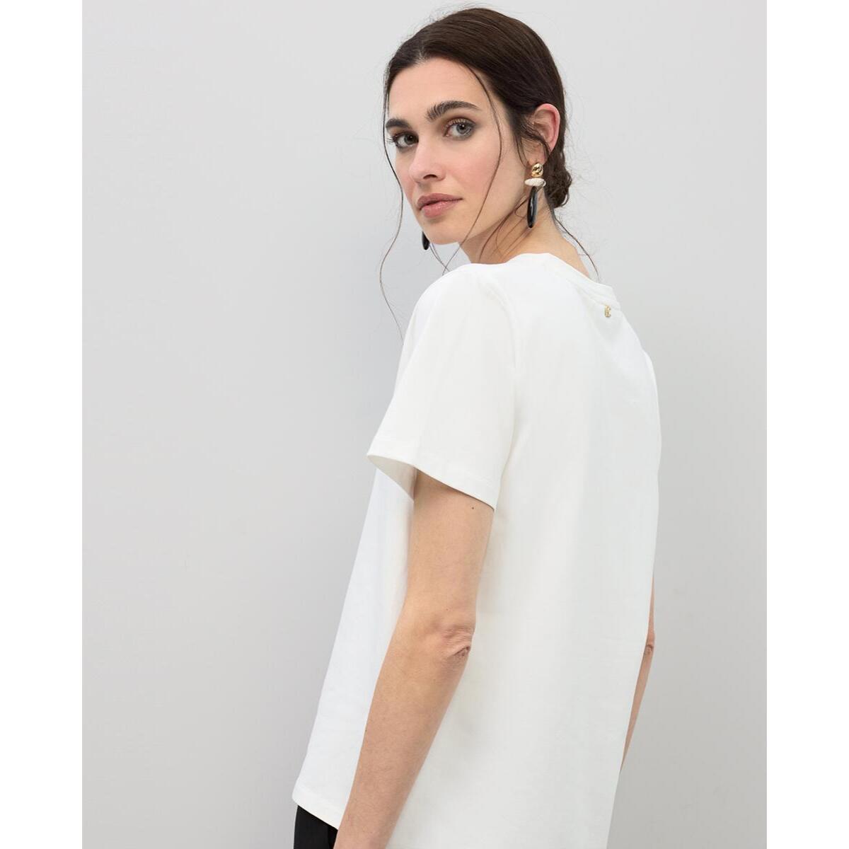 Maglietta con scollo a V con stampa animalier e perline