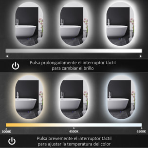 Espejo de Baño con Luces LED 81x51 cm Espejo de Pared con 3 Colores Ajustables Función Antivaho Interruptor Táctil IP44 Horizontal o Vertical Plata