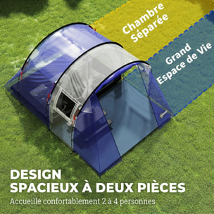 Tente de camping 4 pers. chambre + séjour imperméable 3000mm - 4,20x3x2m - bleu