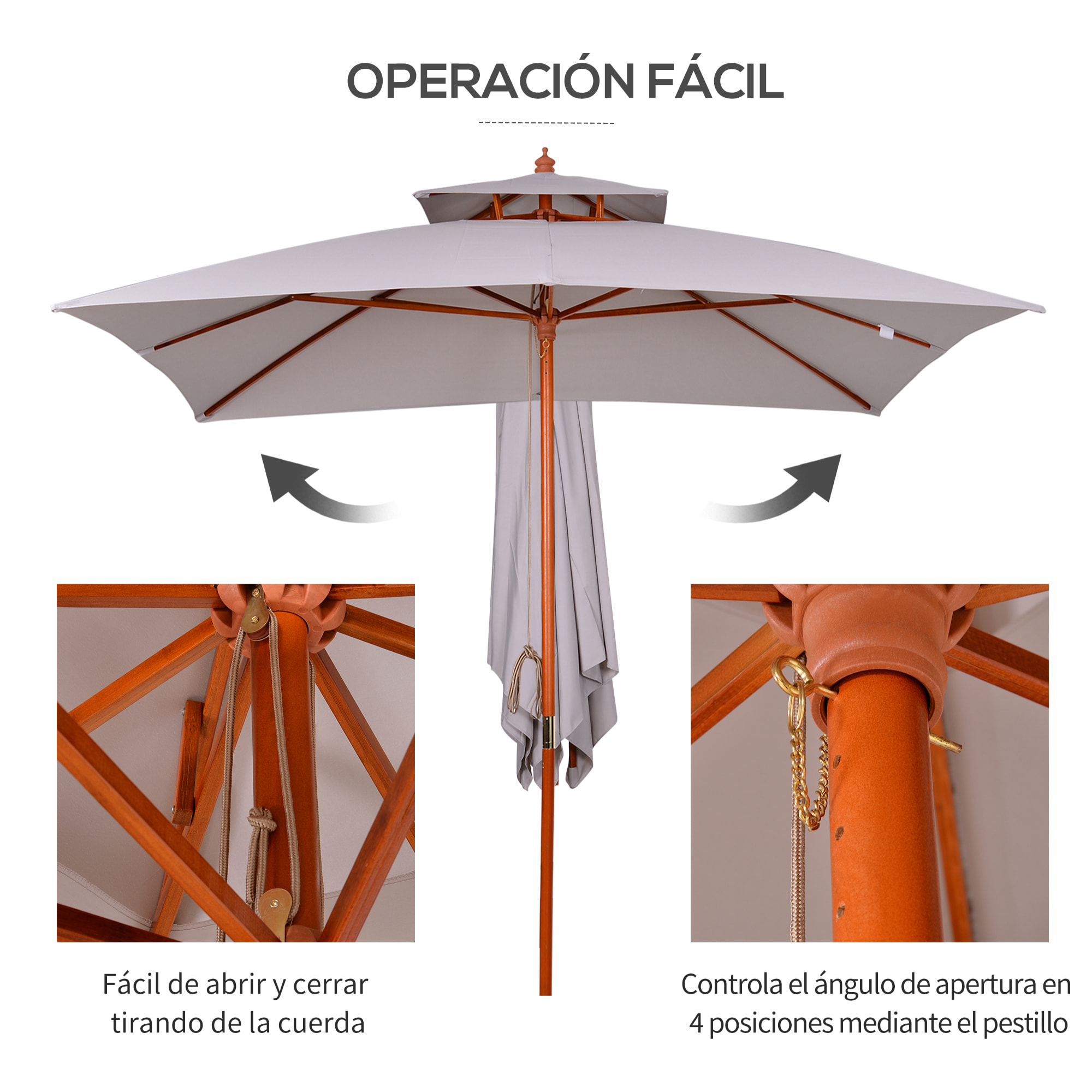Sombrilla Dos Niveles de Poliéster 3x3m Gris Claro