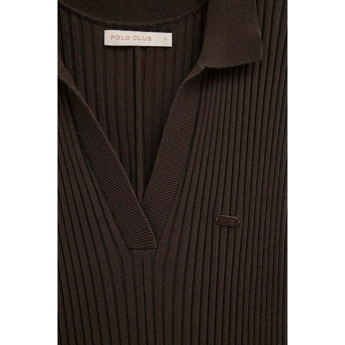Vestito plissettato color cioccolato scuro smanicato con logo Polo Club